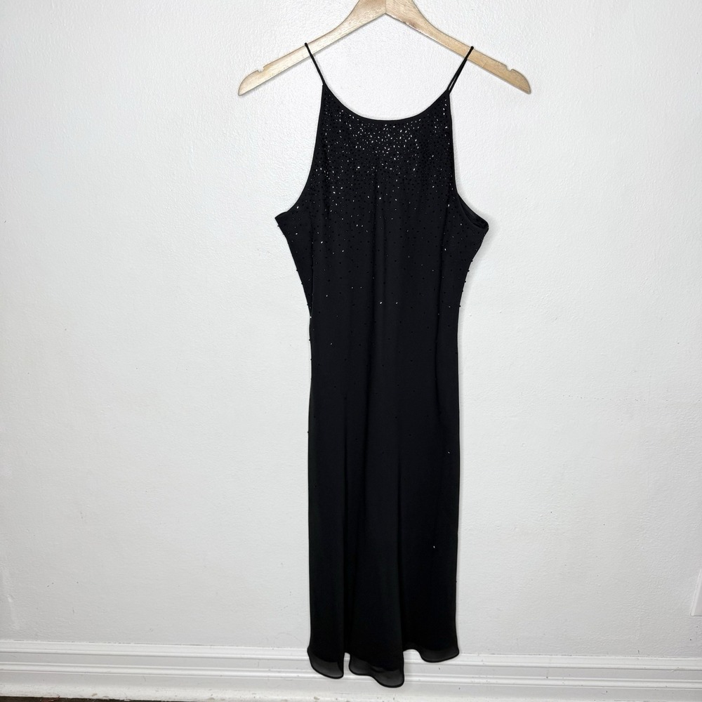 Amanda Smith Black Midi Y2K Beaded HOCO Dress‎ Women's 10 Sleeveless Formal